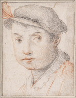 B 055
<br/>
Jongenskop, een baret op het hoofd
<br/>
<em>Zuccaro, Federico (1540/41-1609) - toegeschreven aan</em>
